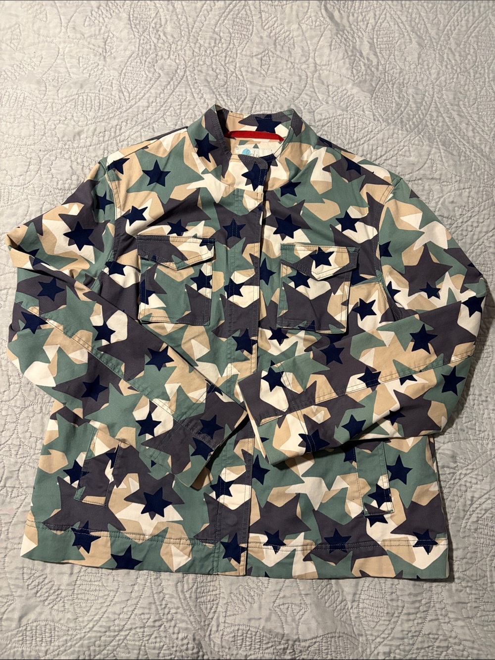 Boden Star Print Camo Utility Jacket - Green/Tan/Black, sz 12